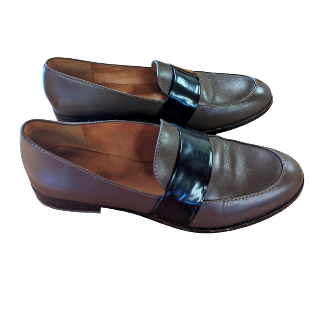 Madewell Brown Leather Loafers with Black Patent Strap
